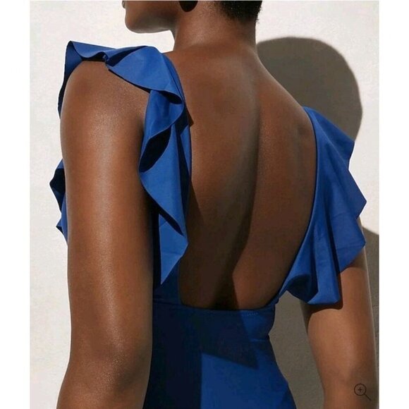 J. Crew Pink Fushia One Piece Swim Suit Ruched Ruffle V Neck Women's 22 (866) - Picture 3 of 6